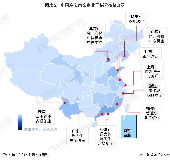 图表2：中国珠宝首饰企业区域分布热力图/